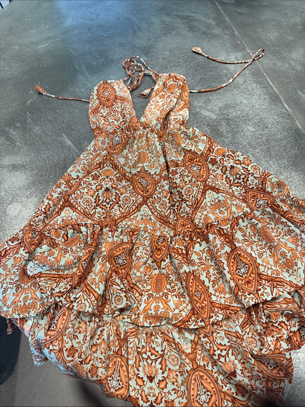 Boho Tie-Strap Mini Dress in Rust Paisley